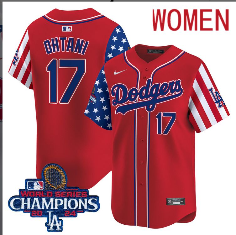 Women  MLB Los Angeles Dodgers #17 Ohtani American Style red 2024 World Series Champions  Limited Jersey